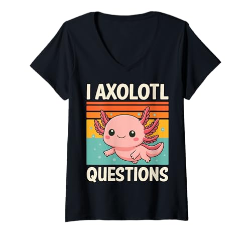 Damen I Axolotl Questions T-Shirt mit V-Ausschnitt von Axolotl Fragen Lustig Niedlich