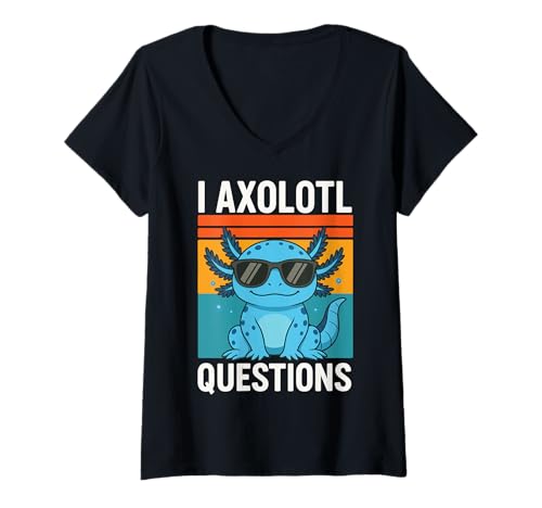 Damen I Axolotl Questions T-Shirt mit V-Ausschnitt Damen I Axolotl Questions T-Shirt mit V-Ausschnitt von Axolotl Fragen Lustig Niedlich