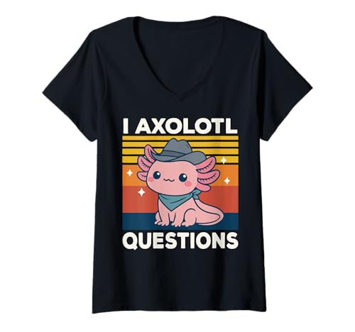 Damen I Axolotl Questions T-Shirt mit V-Ausschnitt Damen I Axolotl Questions T-Shirt mit V-Ausschnitt von Axolotl Fragen Lustig Niedlich