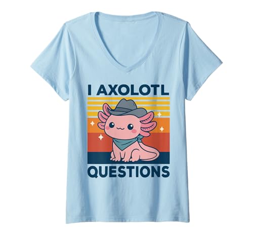 Damen I Axolotl Questions T-Shirt mit V-Ausschnitt Damen I Axolotl Questions T-Shirt mit V-Ausschnitt von Axolotl Fragen Lustig Niedlich