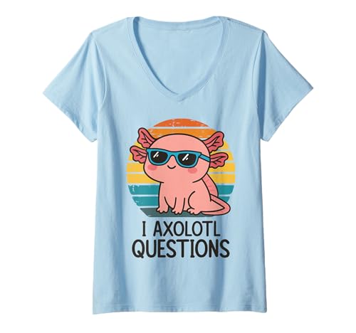 Damen I Axolotl Questions T-Shirt mit V-Ausschnitt Damen I Axolotl Questions T-Shirt mit V-Ausschnitt von Axolotl Fragen Lustig Niedlich