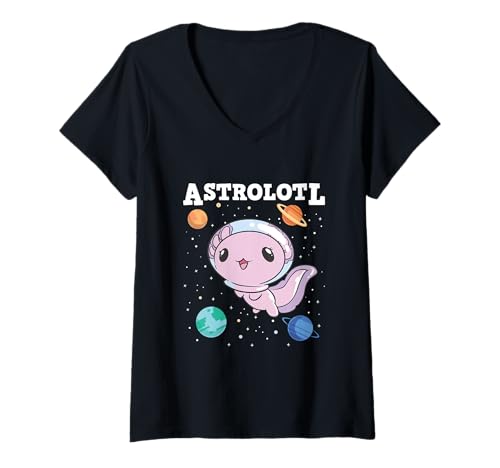 Damen Astrolotl Aquarium Must Have Deko Party Gadget Axolotl T-Shirt mit V-Ausschnitt Damen Astrolotl Aquarium Must Have Deko Party Gadget Axolotl T-Shirt mit V-Ausschnitt von Axolotl Gadget und Aquarium Must Have