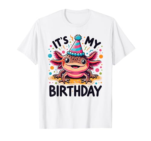 Axolotl Geburtstags Geschenk süße Tiere - Kinder Unisex-Kinder T-Shirt, Kurzarm, Blau, S, Klassische Passform, Tierdruck, Kindergerecht, Geburtstag von Axolotl Geburtstags Geschenk süße Tiere