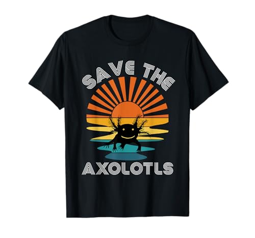 Retro Sunset Save The Axolotl Lover Frauen gefährdete Spezies T-Shirt von Axolotl Gifts For Women