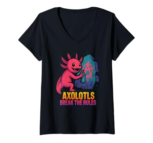 Damen Axolotls Break The Rules | Lustiges Meme Kawaii Axolotl T-Shirt mit V-Ausschnitt von Axolotl Gifts
