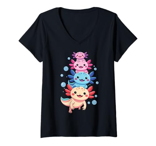 Damen Axolotl Kawaii Anime Cute Axolotls for Boys Girls Men Kids T-Shirt mit V-Ausschnitt Damen Axolotl Kawaii Anime Cute Axolotls for Boys Girls Men Kids T-Shirt mit V-Ausschnitt von Axolotl Kawaii Anime Cute Axolotls Design