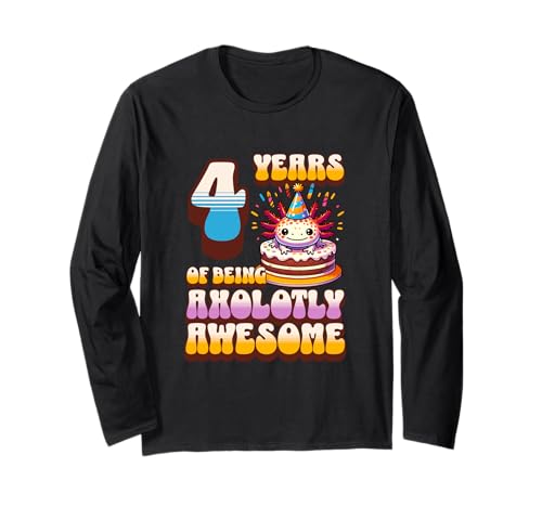 4 Jahre Axolotly Awesome Cute Axolotl 4th Birthday Kids Langarmshirt von Axolotl Kids Birthday Party Apparel Gifts Store