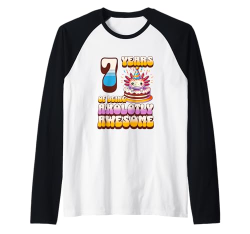 7 Jahre Axolotly Awesome Cute Axolotl Kinder zum 7. Geburtstag Raglan von Axolotl Kids Birthday Party Apparel Gifts Store