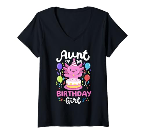Damen Axolotl Bday Family Matching für Kinder von Tante Of The Birthday T-Shirt mit V-Ausschnitt Damen Axolotl Bday Family Matching für Kinder von Tante Of The Birthday T-Shirt mit V-Ausschnitt von Axolotl Kids Birthday Party Apparel Gifts Store