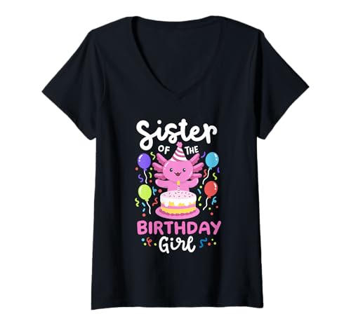 Damen Schwester des Geburtstagskindes Axolotl Bday Family Matching T-Shirt mit V-Ausschnitt Damen Schwester des Geburtstagskindes Axolotl Bday Family Matching T-Shirt mit V-Ausschnitt von Axolotl Kids Birthday Party Apparel Gifts Store