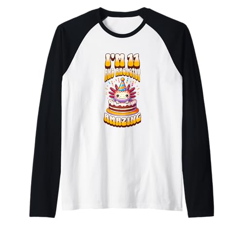 Ich bin 11 und Axolotly Amazing Funny Axolotl 11 Birthday Kids Raglan von Axolotl Kids Birthday Party Apparel Gifts Store