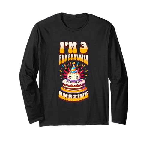 Ich bin 3 und Axolotly Amazing Funny Axolotl Kinder zum 3. Geburtstag Langarmshirt von Axolotl Kids Birthday Party Apparel Gifts Store