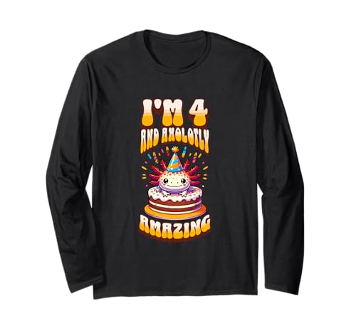 Ich bin 4 und Axolotly Amazing Funny Axolotl Kinder zum 4. Geburtstag Langarmshirt von Axolotl Kids Birthday Party Apparel Gifts Store
