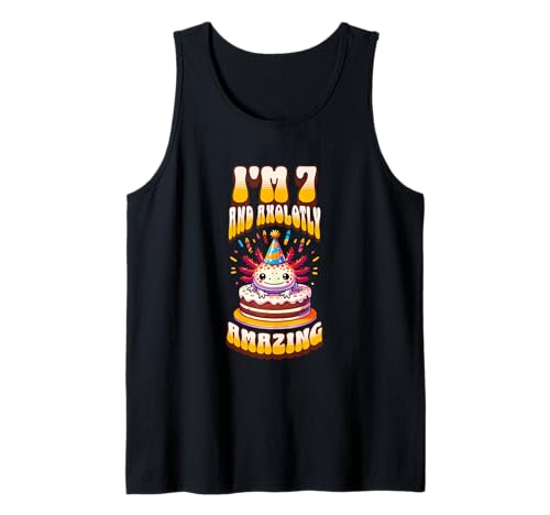 Ich bin 7 und Axolotly Amazing Funny Axolotl Kinder zum 7. Geburtstag Tank Top von Axolotl Kids Birthday Party Apparel Gifts Store
