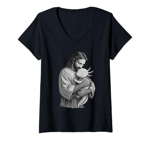 Damen Axolotl und Jesus Christian Faith Pet Lover T-Shirt mit V-Ausschnitt Damen Axolotl und Jesus Christian Faith Pet Lover T-Shirt mit V-Ausschnitt von Axolotl Lion Of Judah Pet Designs