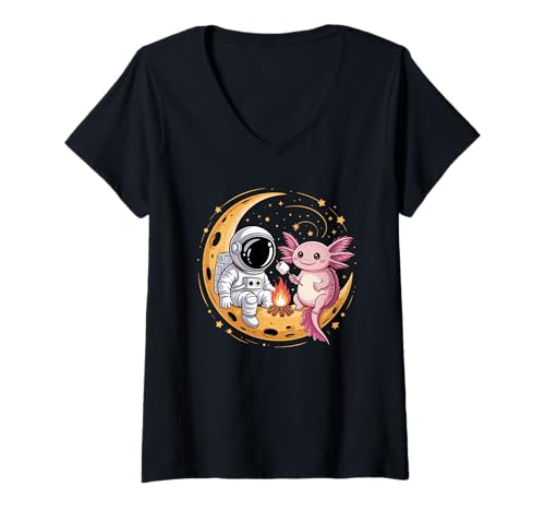 Damen Axolotl Geburtstag Party Hut Sonnenbrille Axolotls T-Shirt mit V-Ausschnitt von Axolotl Lover Gifts
