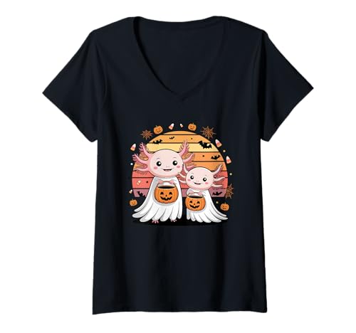 Damen Halloween Axolotl Geist Axolotls T-Shirt mit V-Ausschnitt von Axolotl Lover Gifts