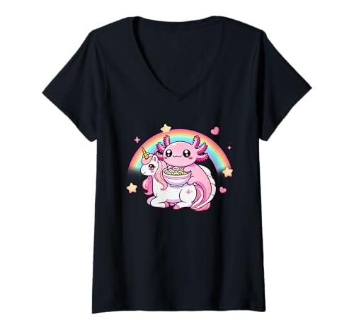 Damen Japanische Axolotls Kawaii Ramen Nudeln Anime Axolotl Besitzer T-Shirt mit V-Ausschnitt Damen Japanische Axolotls Kawaii Ramen Nudeln Anime Axolotl Besitzer T-Shirt mit V-Ausschnitt von Axolotl Lover Kawaii Anime Japanese Ramen Noodle
