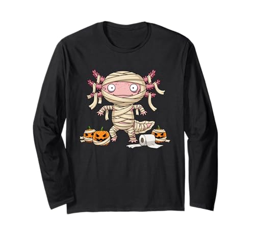 Lustiger Axolotl Mummy Kürbis Halloween Kinder Herren Damen Langarmshirt von Axolotl Lovers Cute Halloween Outfits for Boy Girl