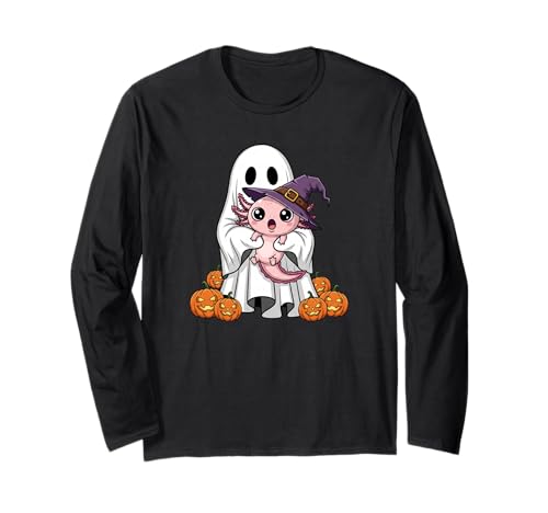 Lustiger Geist Axolotl Kürbis Halloween Kinder Herren Damen Langarmshirt von Axolotl Lovers Cute Halloween Outfits for Boy Girl