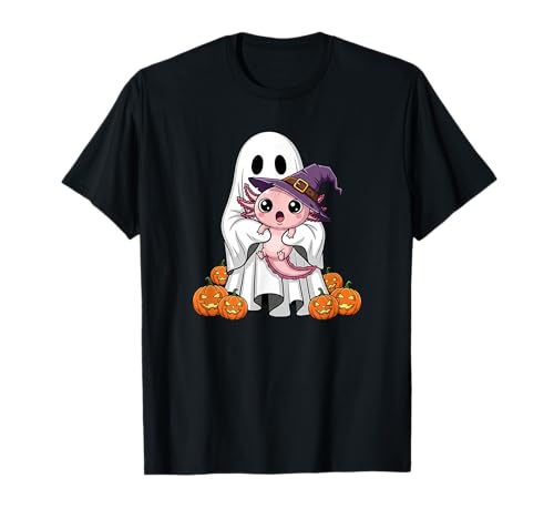 Lustiger Geist Axolotl Kürbis Halloween Kinder Herren Damen T-Shirt von Axolotl Lovers Cute Halloween Outfits for Boy Girl