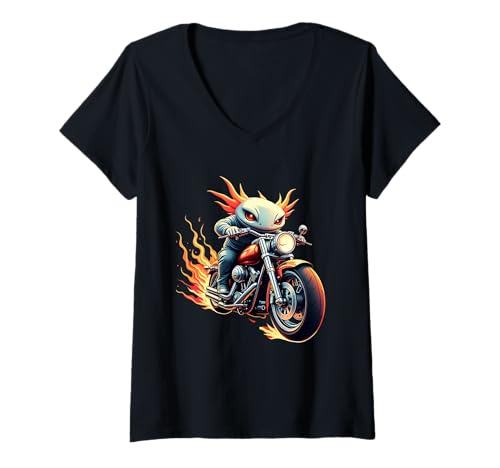 Damen Axolotl Motorradfahren Design Lustig Axolotl T-Shirt mit V-Ausschnitt Damen Axolotl Motorradfahren Design Lustig Axolotl T-Shirt mit V-Ausschnitt von Axolotl Lovers Designs