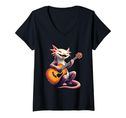 Damen Lustiges Axolotl-Gitarren-Design für Musikliebhaber T-Shirt mit V-Ausschnitt Damen Lustiges Axolotl-Gitarren-Design für Musikliebhaber T-Shirt mit V-Ausschnitt von Axolotl Lovers Designs