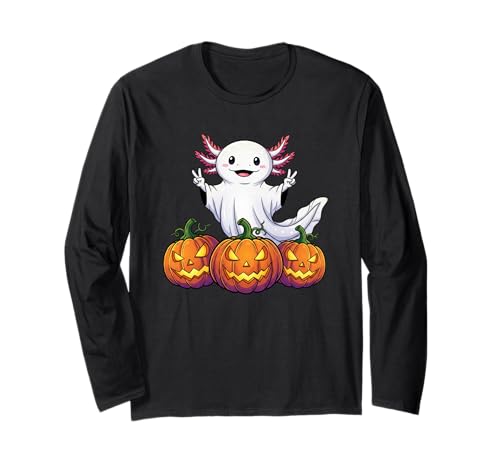 Lustiger Axolotl Ghost Pumpkin Boo Halloween Kinder Herren Damen Langarmshirt von Axolotl Lovers Halloween Ghost Pumpkin Outfits