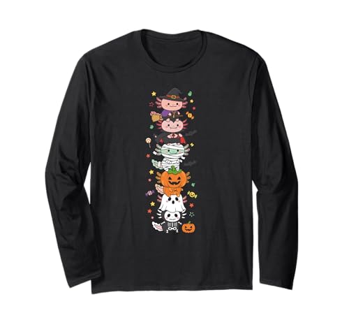 Lustige Axolotl Hexe Vampir Geist Halloween Kinder Herren Damen Langarmshirt von Axolotl Lovers Halloween Skeleton Mummy Outfits