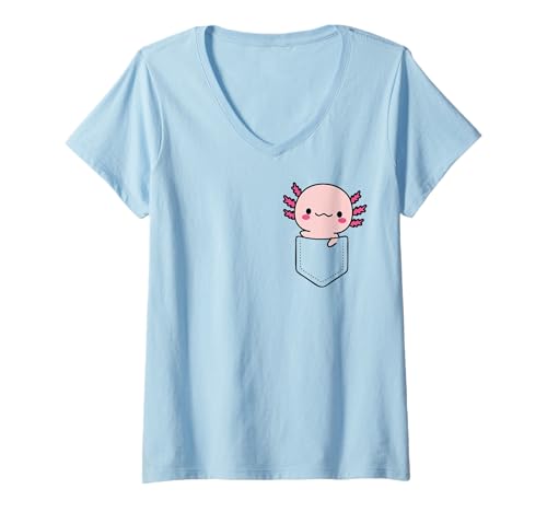 Damen Nette Axolotl -Tasche T-Shirt mit V-Ausschnitt von Axolotl Mama Messy Bun Tee