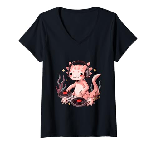 Damen Pink Axolotl DJ Beats Spinning Records Unterwassermusik T-Shirt mit V-Ausschnitt Damen Pink Axolotl DJ Beats Spinning Records Unterwassermusik T-Shirt mit V-Ausschnitt von Axolotl Mixing Vinyl Sea Beats Sound Stage Onbeat