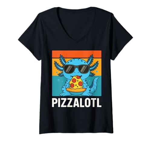 Damen Pizzalotl Axolotl Pizza T-Shirt mit V-Ausschnitt von Axolotl Niedlich Feinschmecker Pizza