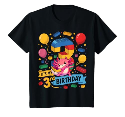 Kinder 3 Jahre alte Baunummernblöcke Cute Axolotl 3. Geburtstag T-Shirt Kinder 3 Jahre alte Baunummernblöcke Cute Axolotl 3. Geburtstag T-Shirt von Axolotl Number Blocks Birthday Theme Party