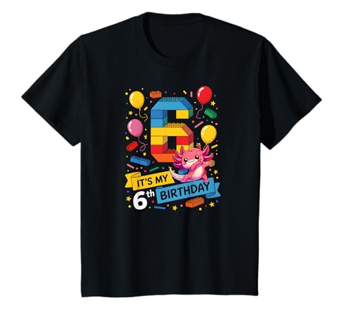 Kinder 6 Jahre alte Baunummernblöcke Niedlich Axolotl 6. Geburtstag T-Shirt Kinder 6 Jahre alte Baunummernblöcke Niedlich Axolotl 6. Geburtstag T-Shirt von Axolotl Number Blocks Birthday Theme Party
