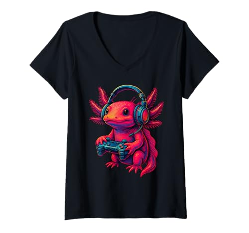 Damen Axolotl Funny Video Games Gamer T-Shirt mit V-Ausschnitt Damen Axolotl Funny Video Games Gamer T-Shirt mit V-Ausschnitt von Axolotl Playing Video Games Gamer Apparel
