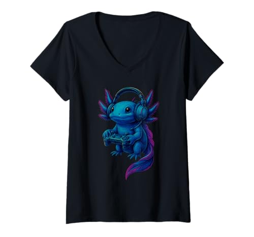 Damen Axolotl Funny Video Games Gamer T-Shirt mit V-Ausschnitt Damen Axolotl Funny Video Games Gamer T-Shirt mit V-Ausschnitt von Axolotl Playing Video Games Gamer Apparel