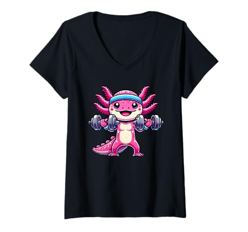 Damen Axolotl Powerlifting Weightlifting Gym Workout T-Shirt mit V-Ausschnitt von Axolotl Powerlifting Weightlifting Gym Apparel