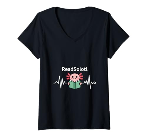 Damen Readsolotl Kawaii Axolotl Buchliebhaber Lustiges Lesen Herzschlag T-Shirt mit V-Ausschnitt von Axolotl Reading Books Men Women Boys Girls Kids