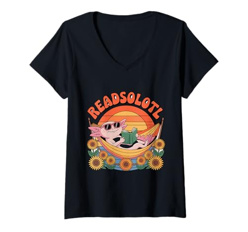 Damen Readsolotl Kawaii Bücherwurm Axolotl Lover Lustiges Lesen T-Shirt mit V-Ausschnitt von Axolotl Reading Books Men Women Boys Girls Kids
