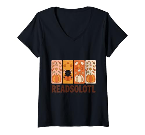 Damen Readsolotl Kawaii Bücherwurm Axolotl Süßer Buchliebhaber T-Shirt mit V-Ausschnitt von Axolotl Reading Books Men Women Boys Girls Kids