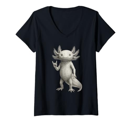 Damen Axolotl Festival Band Cool Axolotl Retro Rock Musik Lover T-Shirt mit V-Ausschnitt von Axolotl Rock For Ever Cool Reptile Concert Outfit