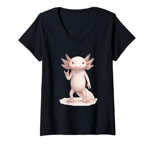 Damen Axolotl Festival Band Cool Axolotl Retro Rock Musik Lover T-Shirt mit V-Ausschnitt von Axolotl Rock For Ever Cool Reptile Concert Outfit