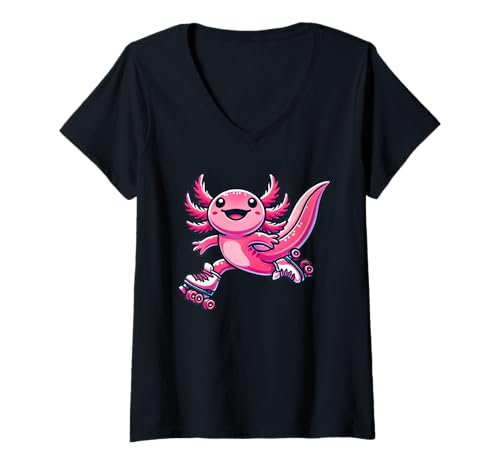 Damen Axolotl Roller Skates Skating T-Shirt mit V-Ausschnitt Damen Axolotl Roller Skates Skating T-Shirt mit V-Ausschnitt von Axolotl Roller Skates Funny Axolotl Apparel