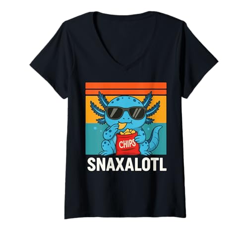 Damen Snaxalotl Snack Axolotl T-Shirt mit V-Ausschnitt Damen Snaxalotl Snack Axolotl T-Shirt mit V-Ausschnitt von Axolotl Snack Feinschmecker Essen