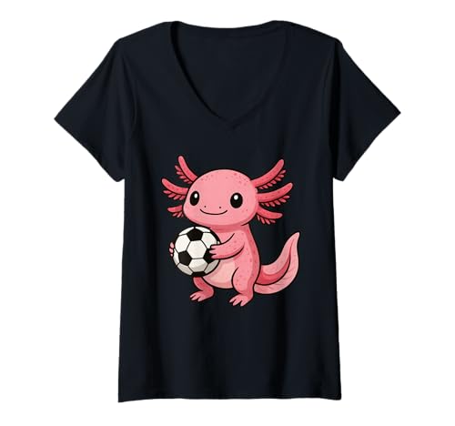 Damen Funny Kawaii Axolotl Soccer T-Shirt mit V-Ausschnitt Damen Funny Kawaii Axolotl Soccer T-Shirt mit V-Ausschnitt von Axolotl Soccer Cute Axolotls Apparel