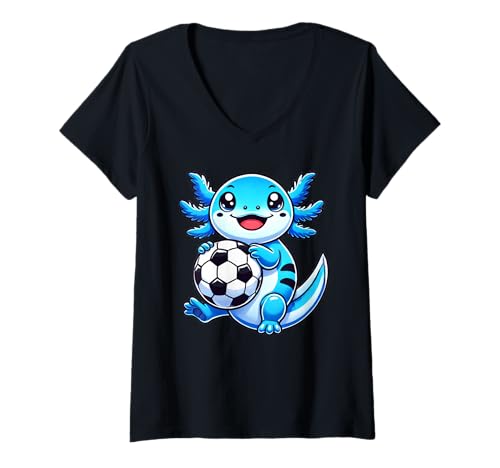Damen Funny Kawaii Axolotl Soccer T-Shirt mit V-Ausschnitt Damen Funny Kawaii Axolotl Soccer T-Shirt mit V-Ausschnitt von Axolotl Soccer Cute Axolotls Apparel