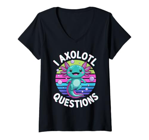 Damen I Axolotl Questions Kinder Amphibien Wortspiel T-Shirt mit V-Ausschnitt von Axolotl Wordplay Design for Kids
