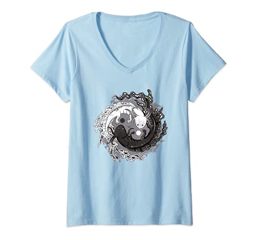 Damen Azolotl Yin Yang Balance Axolotl T-Shirt mit V-Ausschnitt von Axolotl Yin Yang