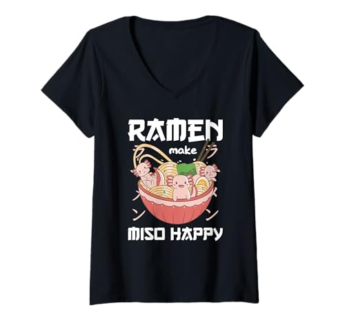 Damen Axolotl mit Nudeln Ramen Kawaii Axolotl T-Shirt mit V-Ausschnitt Damen Axolotl mit Nudeln Ramen Kawaii Axolotl T-Shirt mit V-Ausschnitt von Axolotl essen Ramen kawaii Anime Tiere
