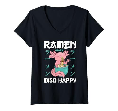Damen Axolotl mit Nudeln Ramen Kawaii Axolotl T-Shirt mit V-Ausschnitt Damen Axolotl mit Nudeln Ramen Kawaii Axolotl T-Shirt mit V-Ausschnitt von Axolotl essen Ramen kawaii Anime Tiere